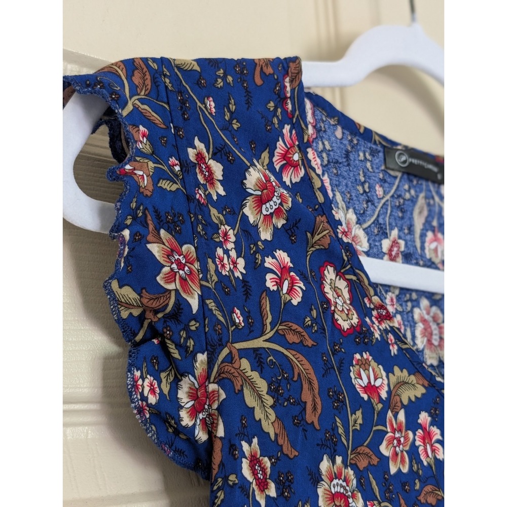 Blue Floral High Low Maxi Dress Smocked Waist Boho Ruffle Small - Picture 6 of 7